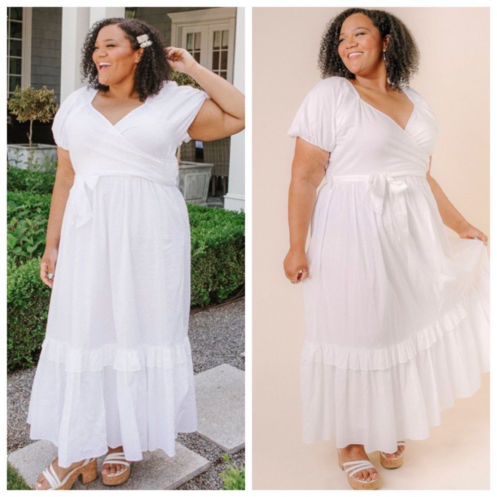 Ivy City Co NWT Antoinette Maxi‎ Dress Women's Large White Puff Sleeve Summer